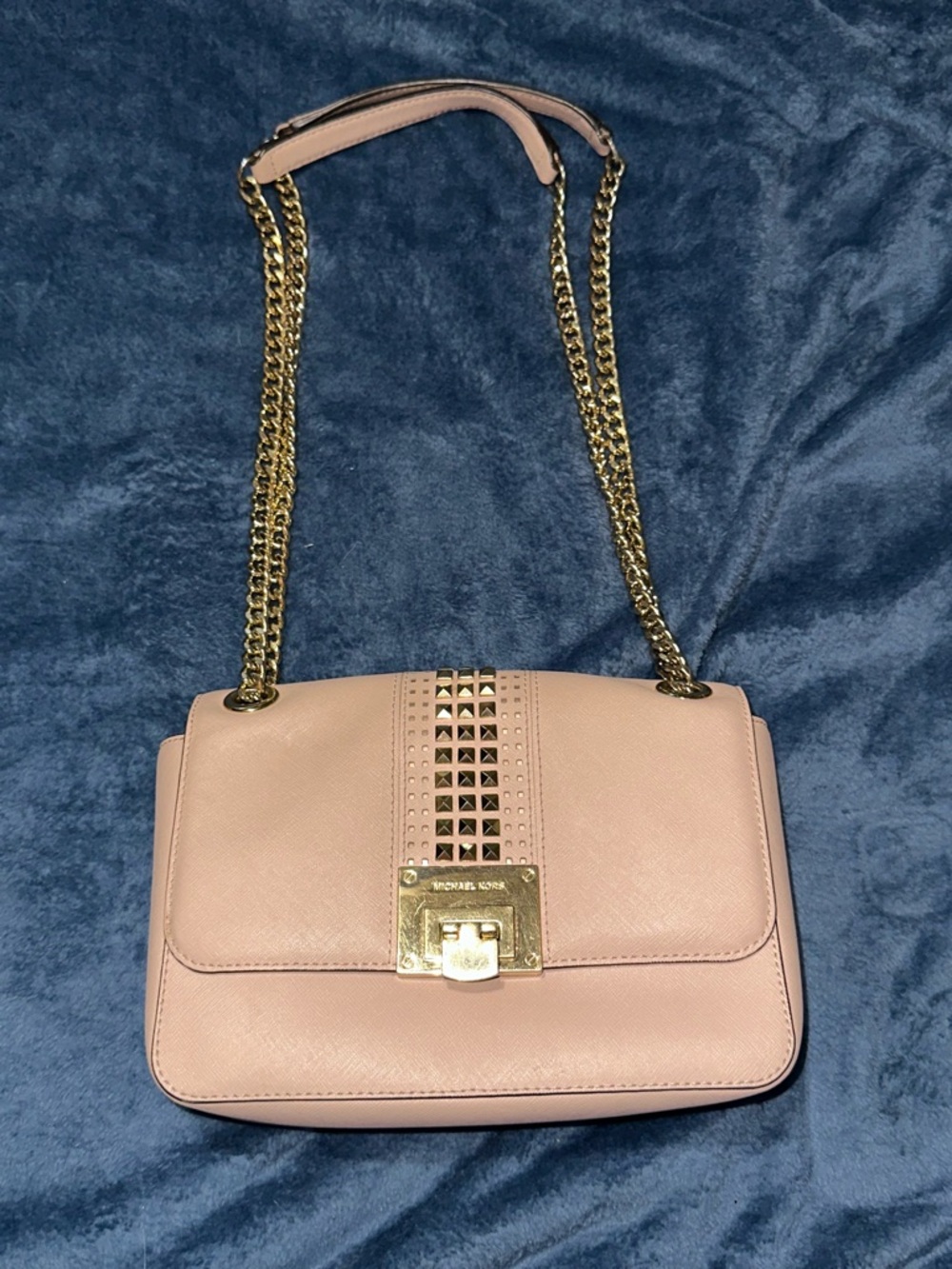 Michael Kors Blush Pink Leather Crossbody with Gold Chain